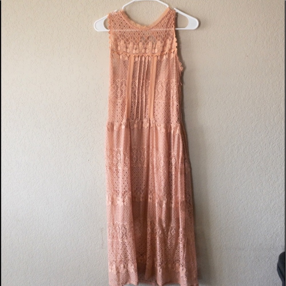 Peach high collar midi dress